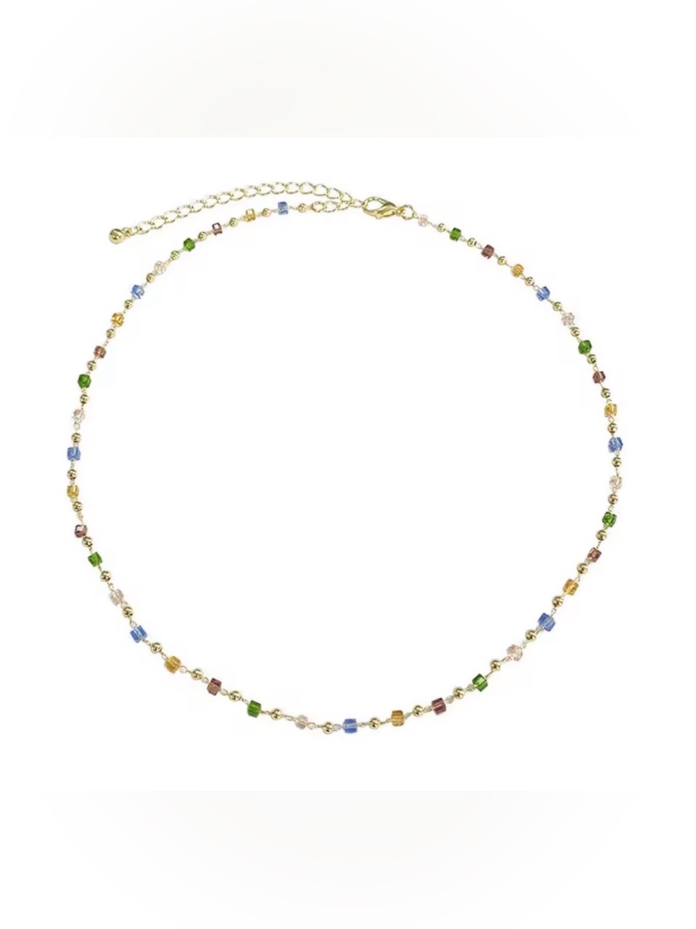 Gold Multicolor Crystal Bead Necklace - Women Jewelry